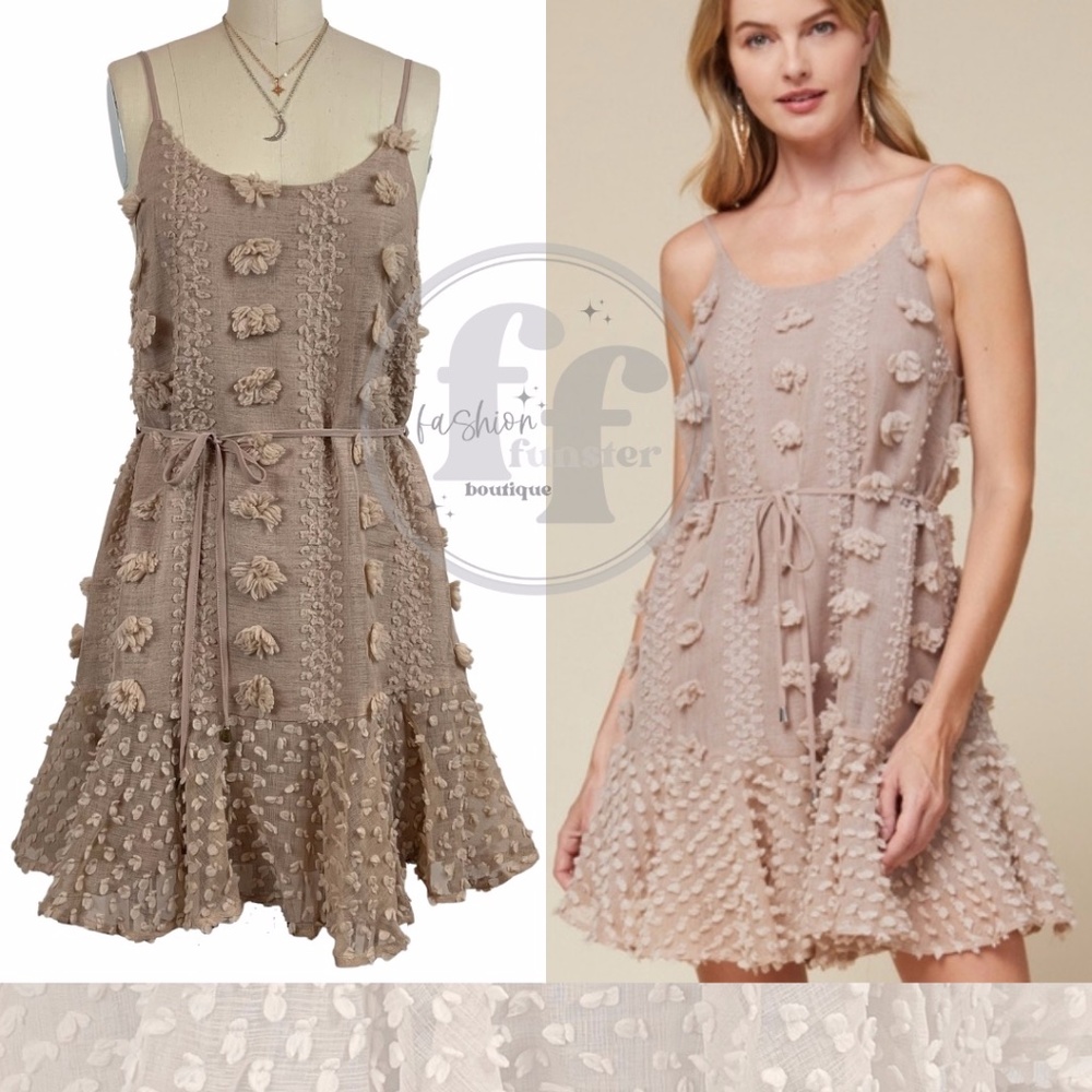 Entro Frothy Fun Dotted Novelty 3D Ruffle Fringe Pom Pom Dot Appliqué Mini Dress